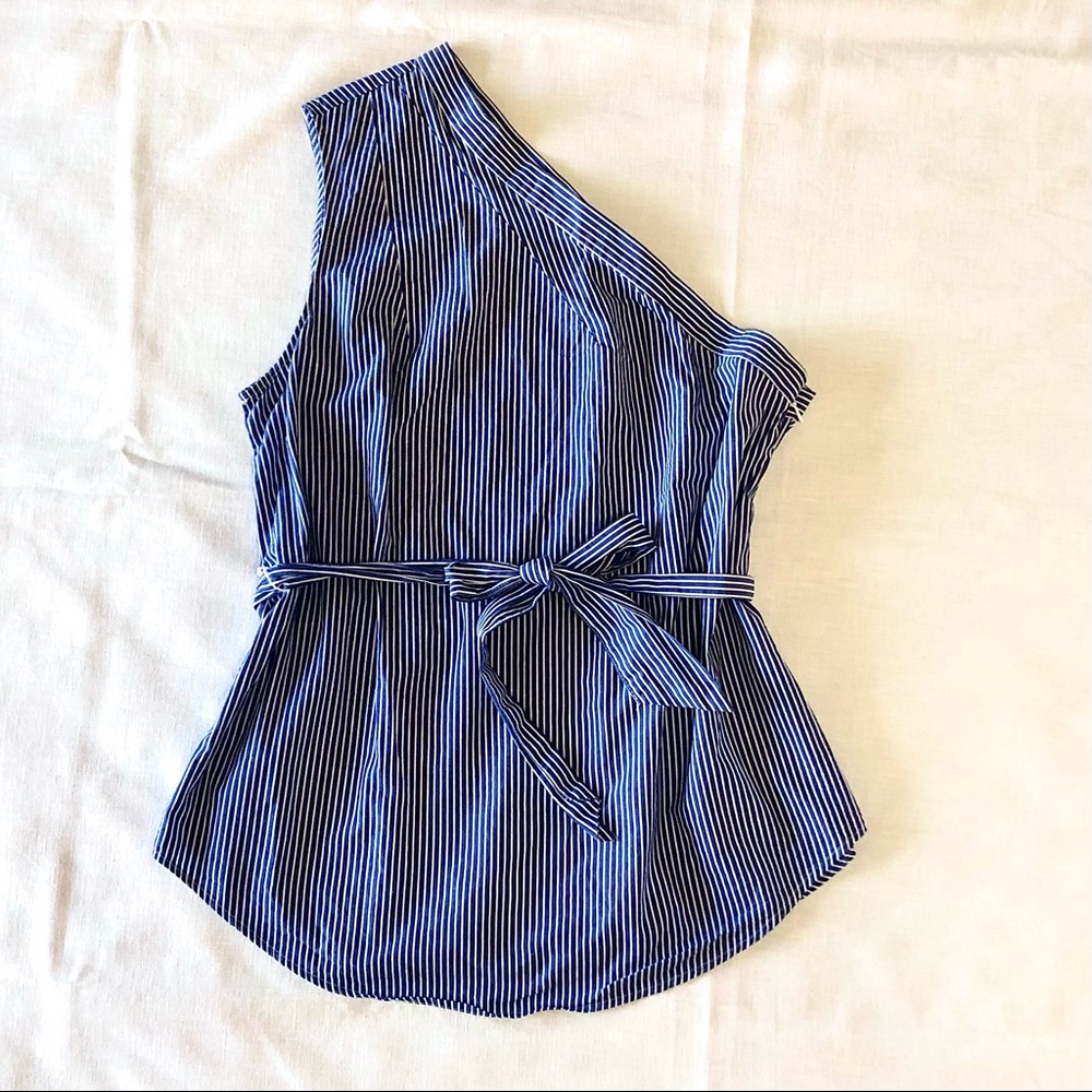 Gap One Shoulder Blue & White striped top, sz L